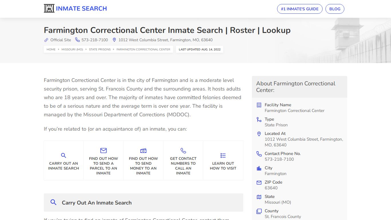 Farmington Correctional Center Inmate Search | Roster | Lookup