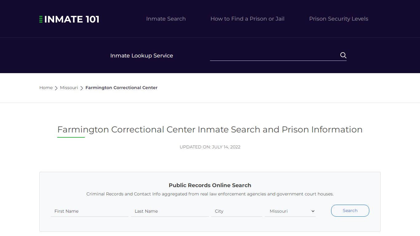 Farmington Correctional Center Inmate Search, Visitation ...